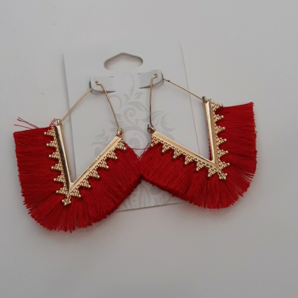 Fashion Jewelry Red Fringe Earrings - Picture 4 of 10